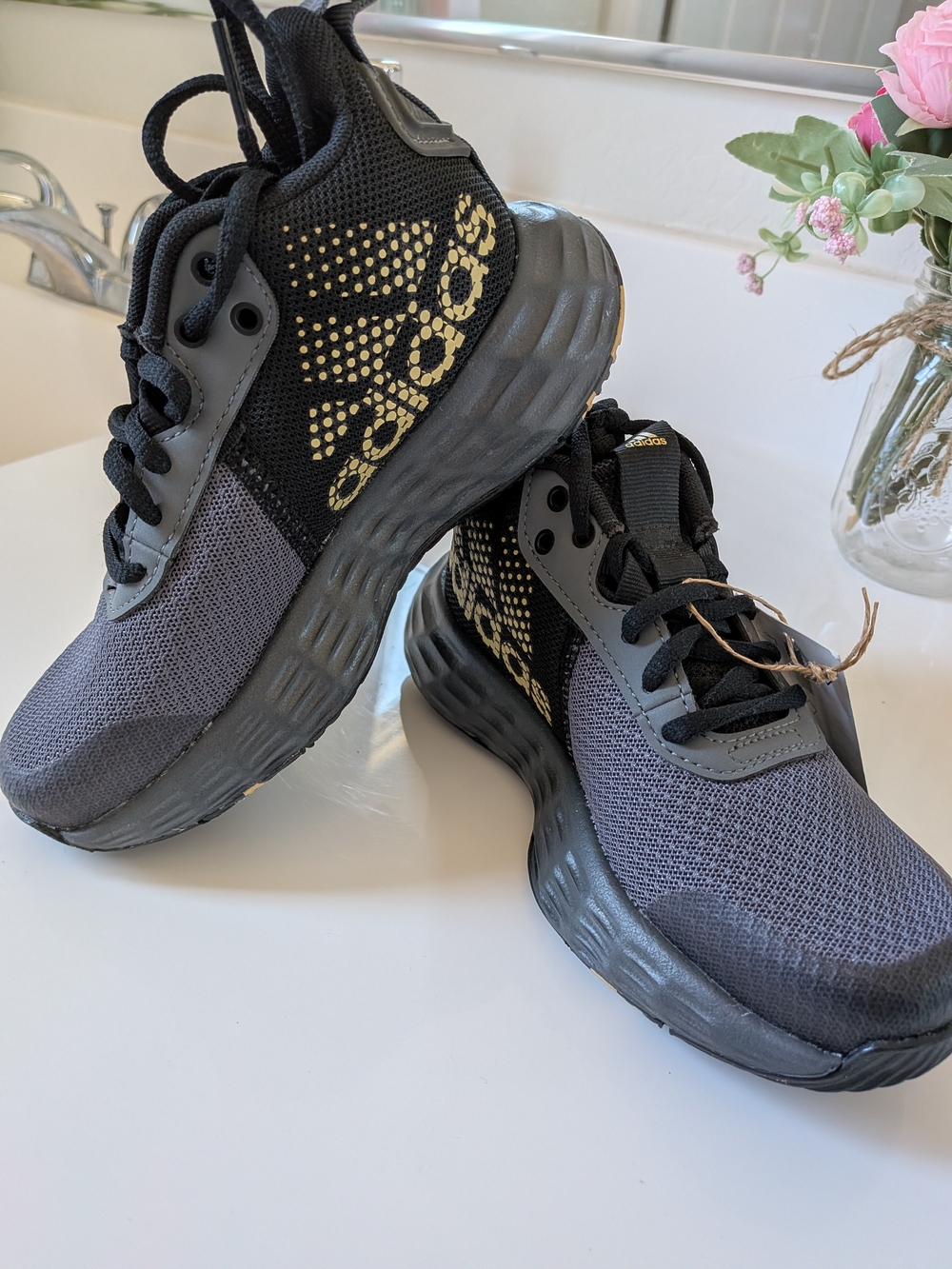 Adidas Black & Gray Athletic Sneakers with Gold Logo
